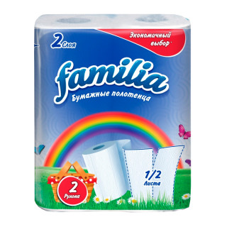 Бумажные полотенца "Familia" Радуга, двухслойные, 2шт